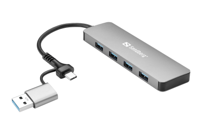Sandberg USB-C/A to 4xUSB 3.0 Hub USB 3.2 Gen 1 (3.1 Gen 1) Type-A + Type-C 5000 Mbit/s Aluminium