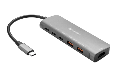 Sandberg USB-C Dock HDMI + 2xUSB-A + 2xUSB-C + PD100W Bedraad USB 3.2 Gen 1 (3.1 Gen 1) Type-C Aluminium
