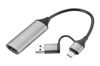 Sandberg 136-70 video kabel adapter HDMI Type A (Standaard) USB Type-A + USB Type-C Grijs
