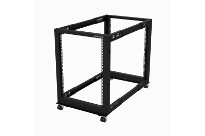 StarTech.com 4-Post 15U Mobiel Open Frame Server Rack, 19" Patchkast met Wielen en 4 Stijlen, Open Serverkast met Verstelbare Diepte voor Computer / AV / Netwerk Apparatuur - Wielen, Stelvoeten of Vloermontage