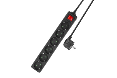 ACT Stekkerdoos met lichtgevende schakelaar, 6 sockets, 3 m, zwart