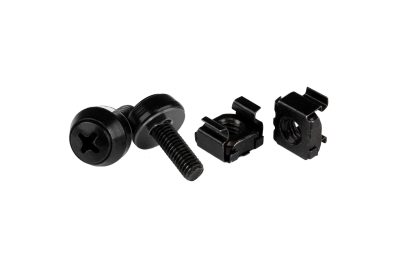 StarTech.com 50 Pack 10-32 Server Rack Kooimoeren en Schroeven met Sluitringen, Rackmount Hardware Kit voor Netwerk/IT Apparatuur, Zelfborgende Moeren & Bouten voor Vierkante Gaten, Zwart, TAA