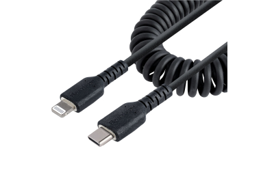 StarTech.com 50cm USB-C naar Lightning Kabel, Zwart, MFi Gecertificeerd, iPhone Lader Spiraalkabel, Duurzame Aramidevezels, Robuuste USB-C Lightning Laadkabel