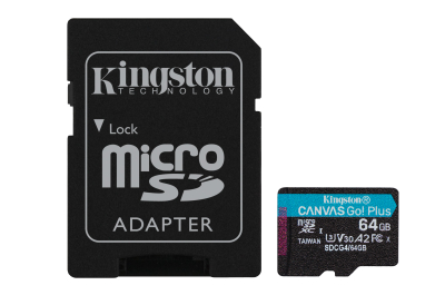 Kingston Technology 64GB microSDXC Canvas Go! Plus Gen4 200MB/s A2 U3 V30 kaart + adapter