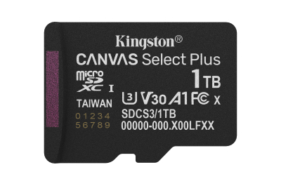 Kingston Technology 1TB micSDXC Canvas Select Plus Gen3 150R A1 enkel pakket zonder ADP