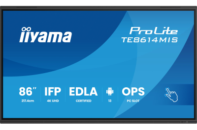 iiyama PROLITE TE8614MIS-B2AG Digitale signage flatscreen 2,18 m (86") LCD Wifi 435 cd/m² 4K Ultra HD Zwart Touchscreen Type processor Android 24/7